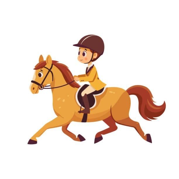 Cartoon of a person in riding attire on a galloping horse.